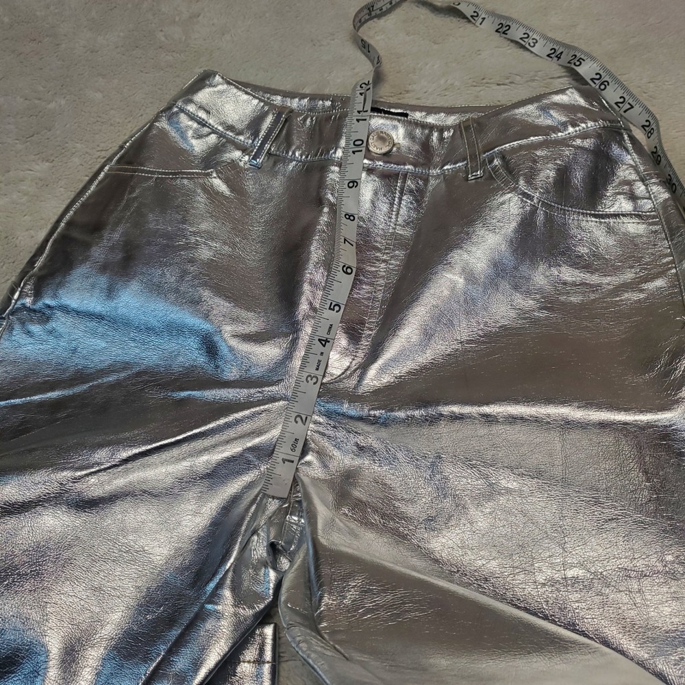 Nasty Gal Silver Faux Leather Black Star Pants Women 4 Rave Party Festival Cyber - Picture 7 of 11
